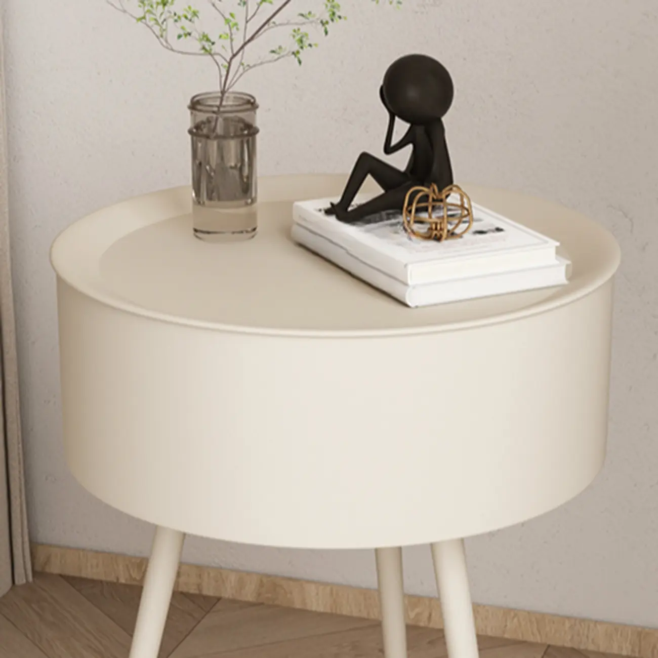 Scandinavian Round Metal Bedside Table with High Legs Image - 13 | homeyfad