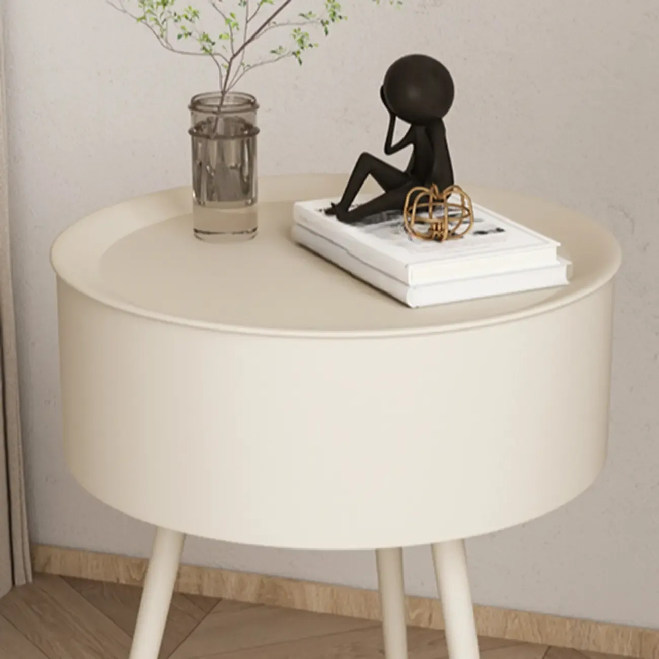 Scandinavian Round Metal Bedside Table with High Legs Image - 13