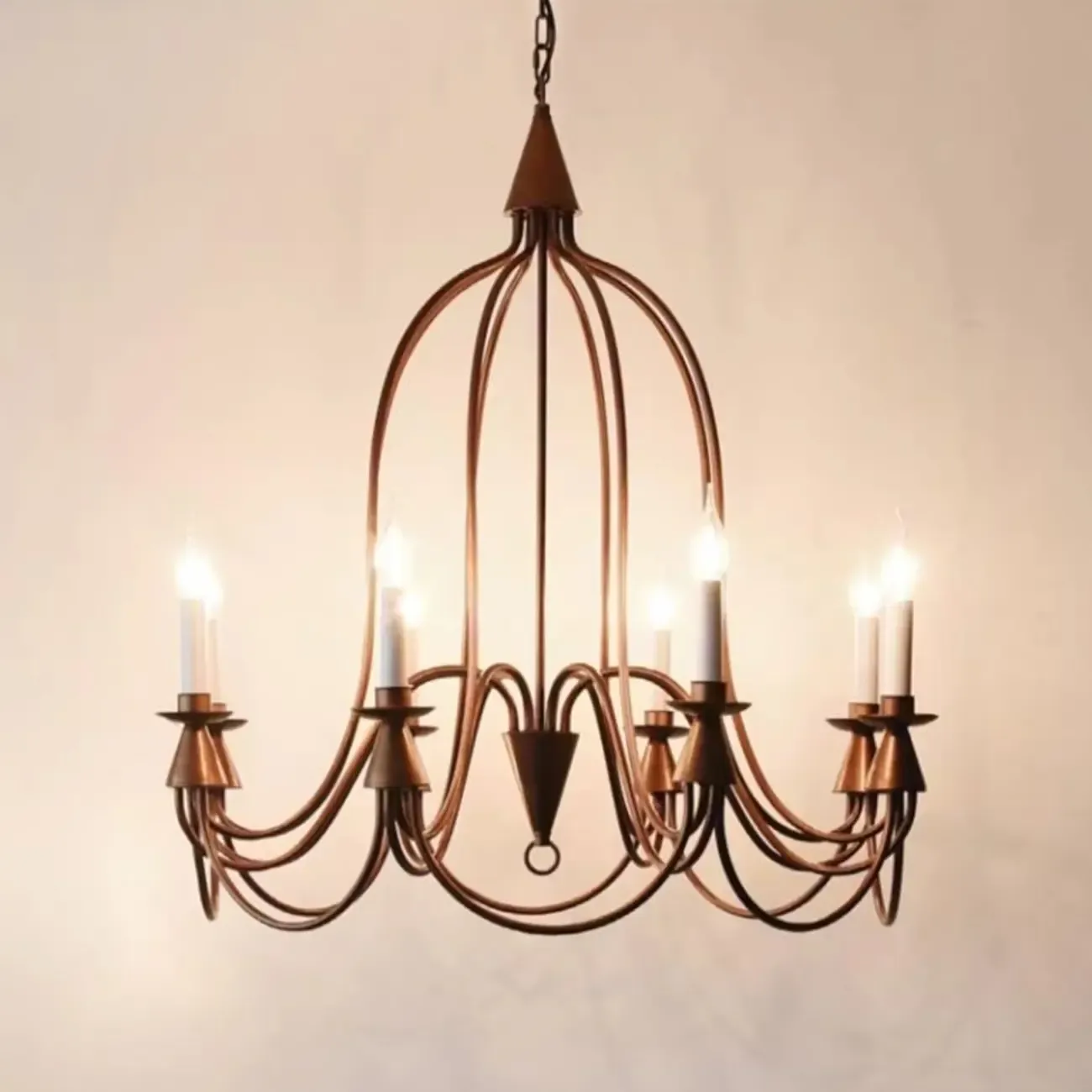 Vintage Curved Metal Chandelier with Adjustable Height Image - 6