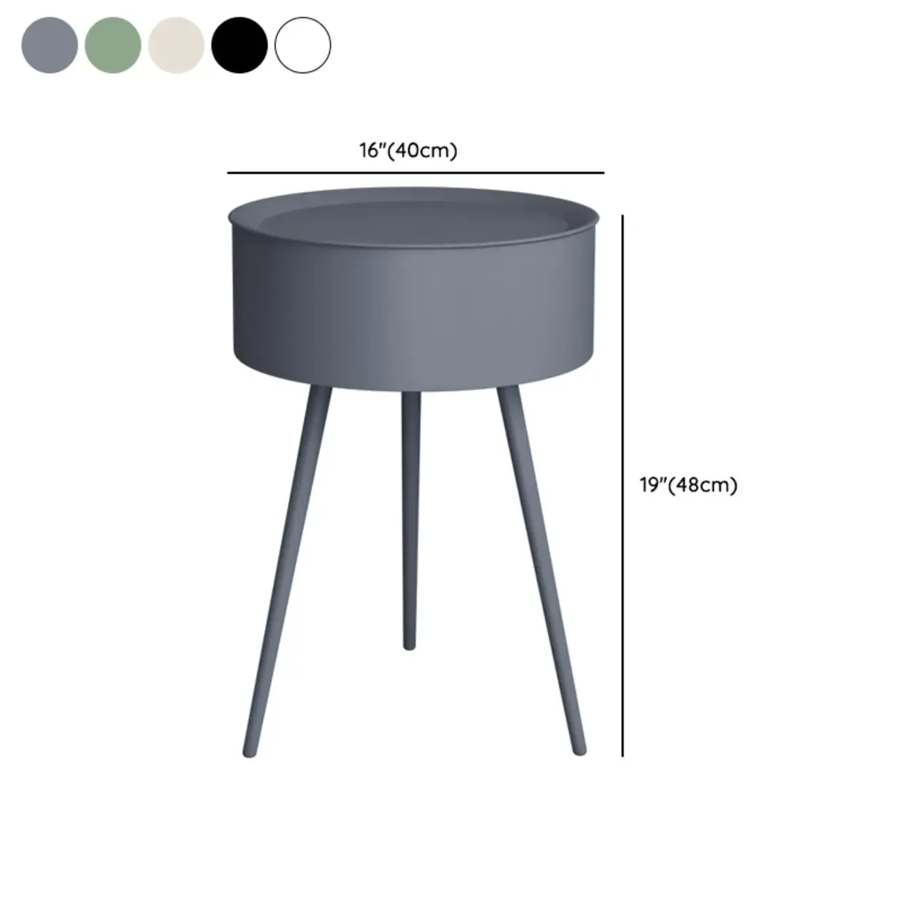 Scandinavian Round Metal Bedside Table with High Legs #size