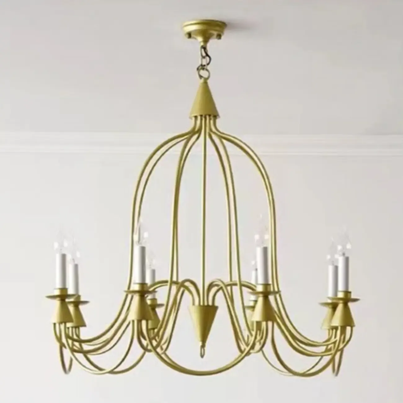 Vintage Curved Metal Chandelier with Adjustable Height Image - 7