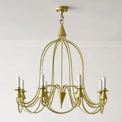 Vintage Curved Metal Chandelier with Adjustable Height Image - 7