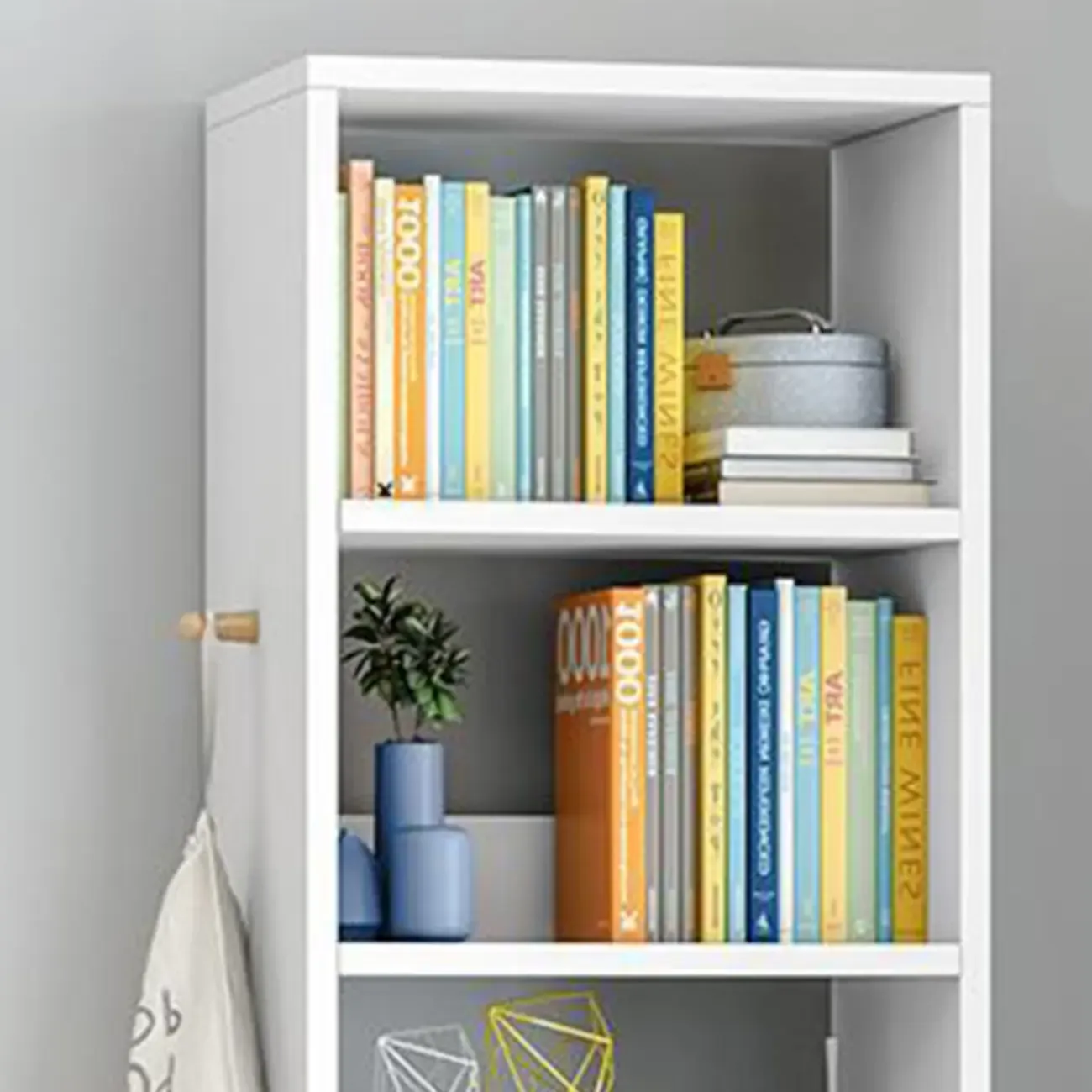 Scandinavian White Wooden Nightstand with Shelves and Drawers Image - 14