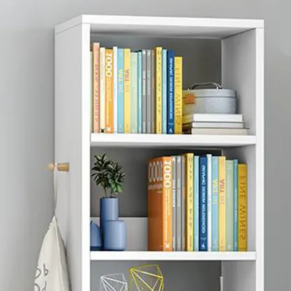 Scandinavian White Wooden Nightstand with Shelves and Drawers Image - 14