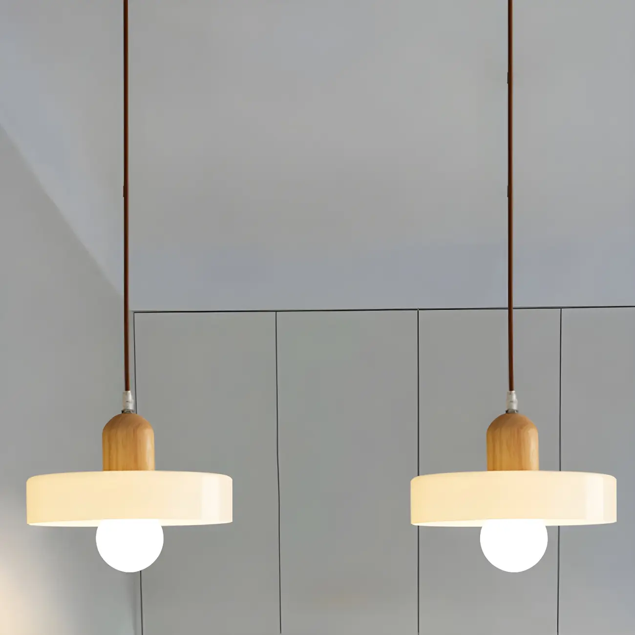 Elegant Cream Glass Round LED Pendant Lamp for Bedside Image - 5 | homeyfad