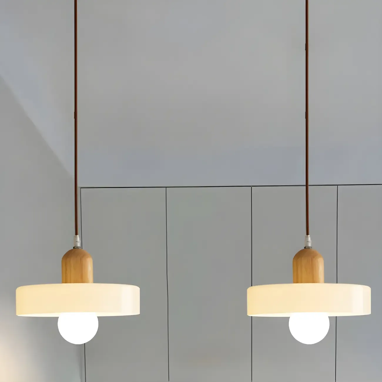 Elegant Cream Glass Round LED Pendant Lamp for Bedside Image - 5