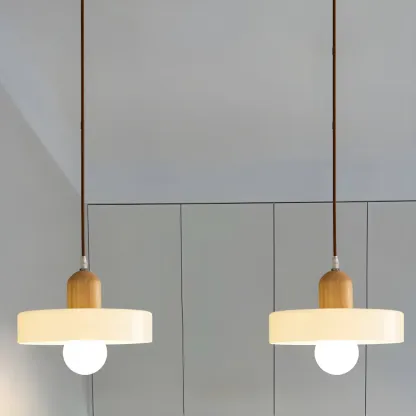 Elegant Cream Glass Round LED Pendant Lamp for Bedside Image - 5