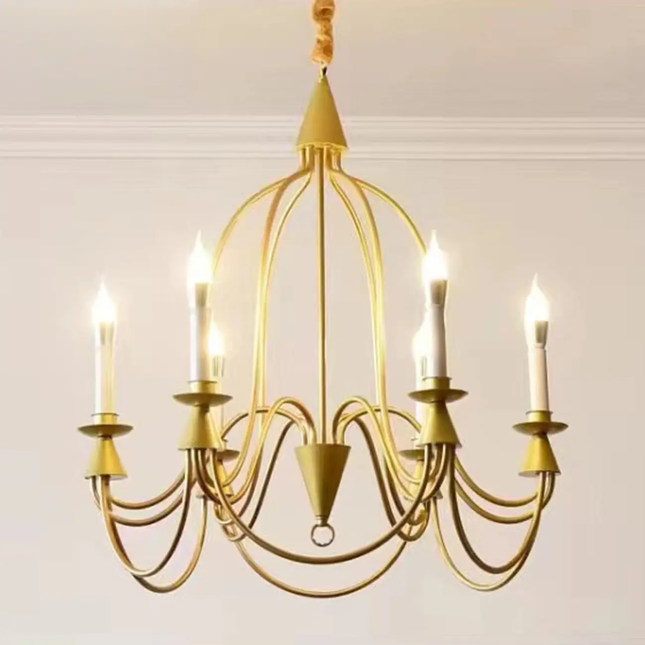 Vintage Curved Metal Chandelier with Adjustable Height Image - 8 | homeyfad