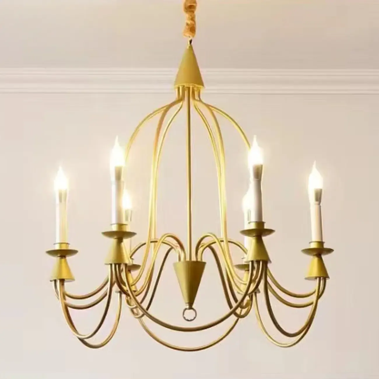 Vintage Curved Metal Chandelier with Adjustable Height Image - 8