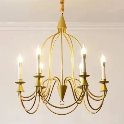 Vintage Curved Metal Chandelier with Adjustable Height Image - 8