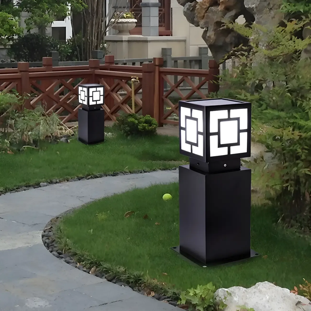 Classic Black Solar LED Outdoor Bollard Lighting for Landscape Pathway Image - 1