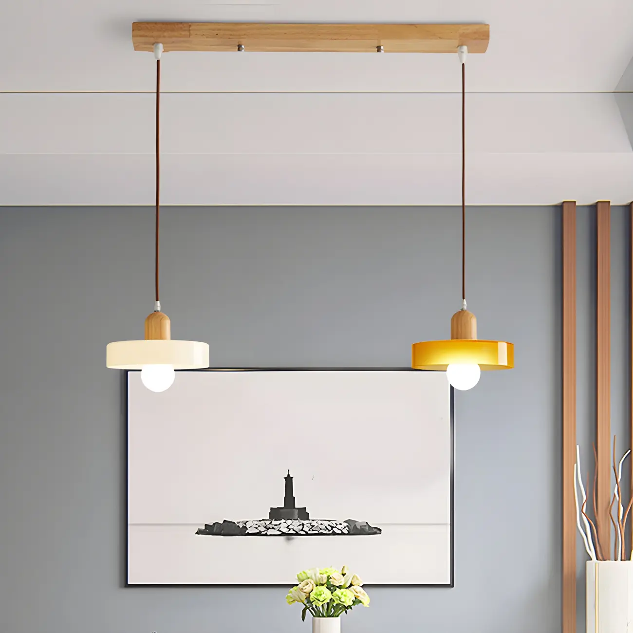 Elegant Cream Glass Round LED Pendant Lamp for Bedside Image - 6 | homeyfad