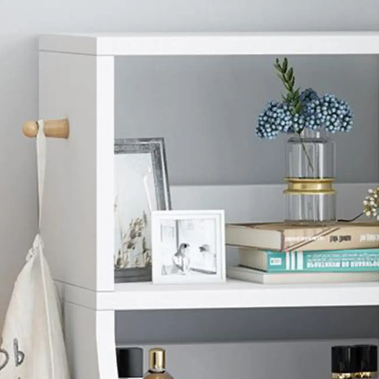 Scandinavian White Wooden Nightstand with Shelves and Drawers Image - 16