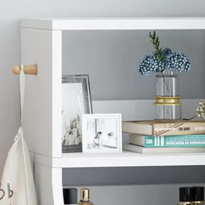 Scandinavian White Wooden Nightstand with Shelves and Drawers Image - 16