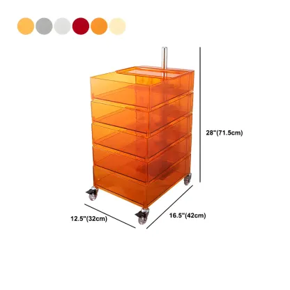 Vibrant Yellow Transparent Nightstand with Drawers and Wheels #size