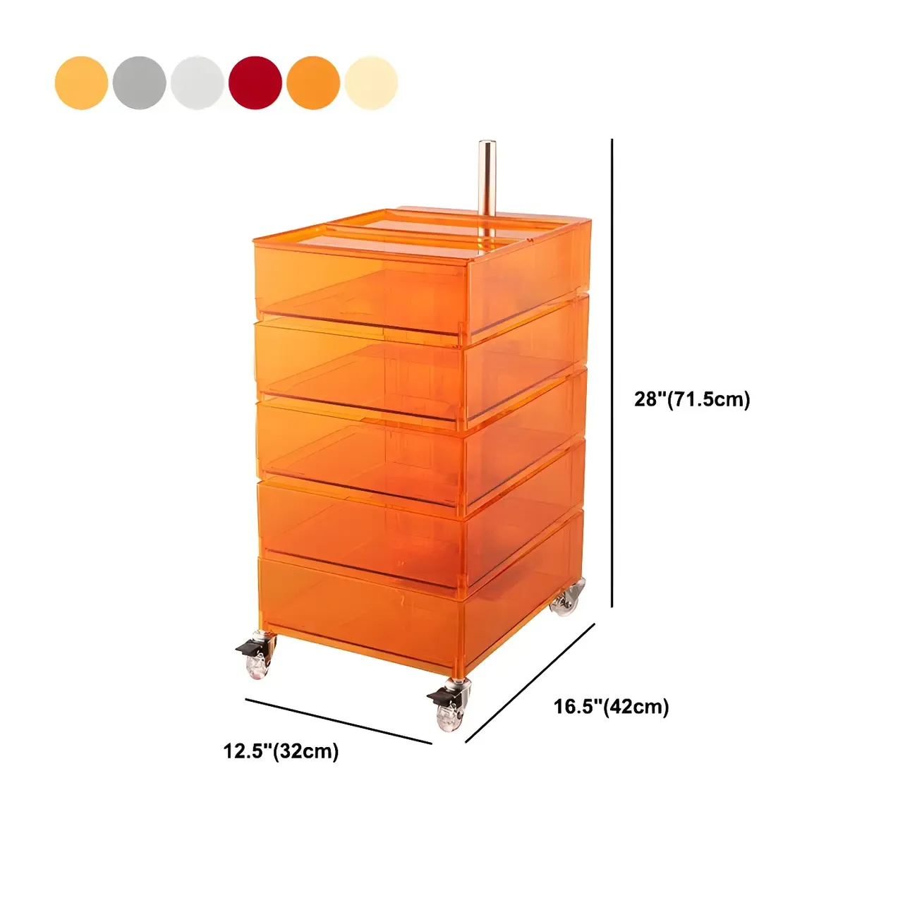 Vibrant Yellow Transparent Nightstand with Drawers and Wheels Image - 28