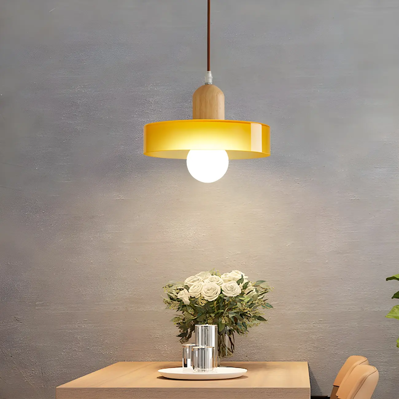 Elegant Cream Glass Round LED Pendant Lamp for Bedside Image - 8 | homeyfad