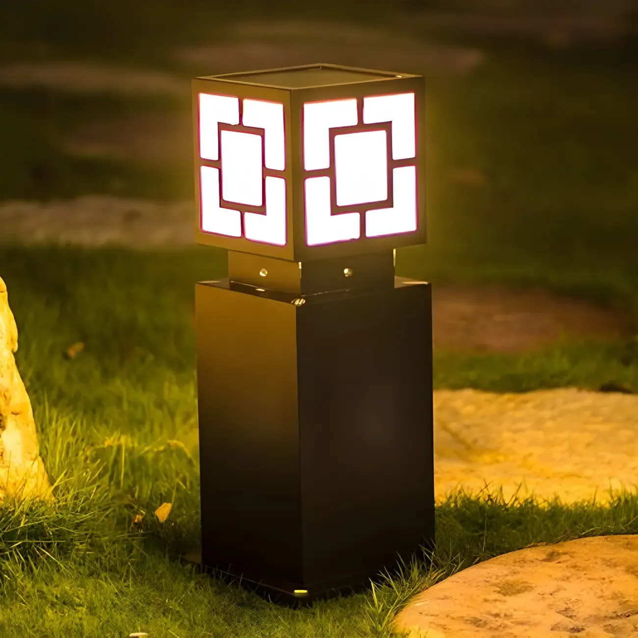 Classic Black Solar LED Outdoor Bollard Lighting for Landscape Pathway Image - 4