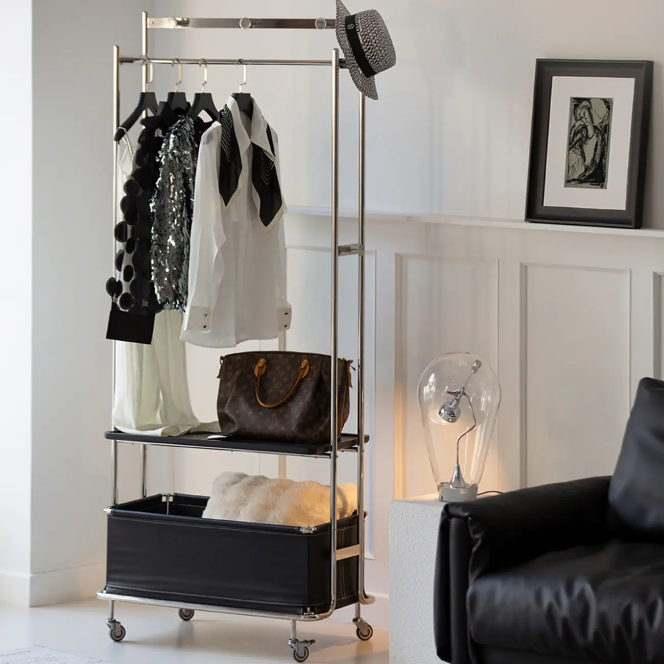 Modern Steel Hall Tree with Shelves and Wheels Image - 1 | homeyfad