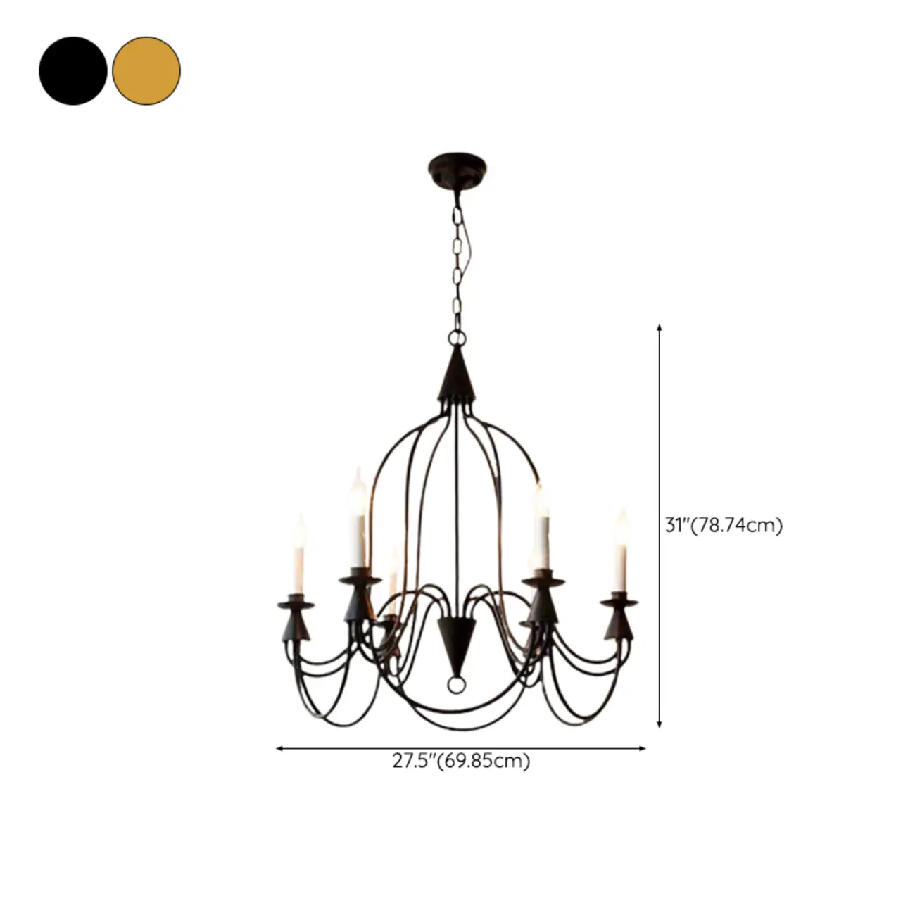 Vintage Curved Metal Chandelier with Adjustable Height Image - 12 | homeyfad