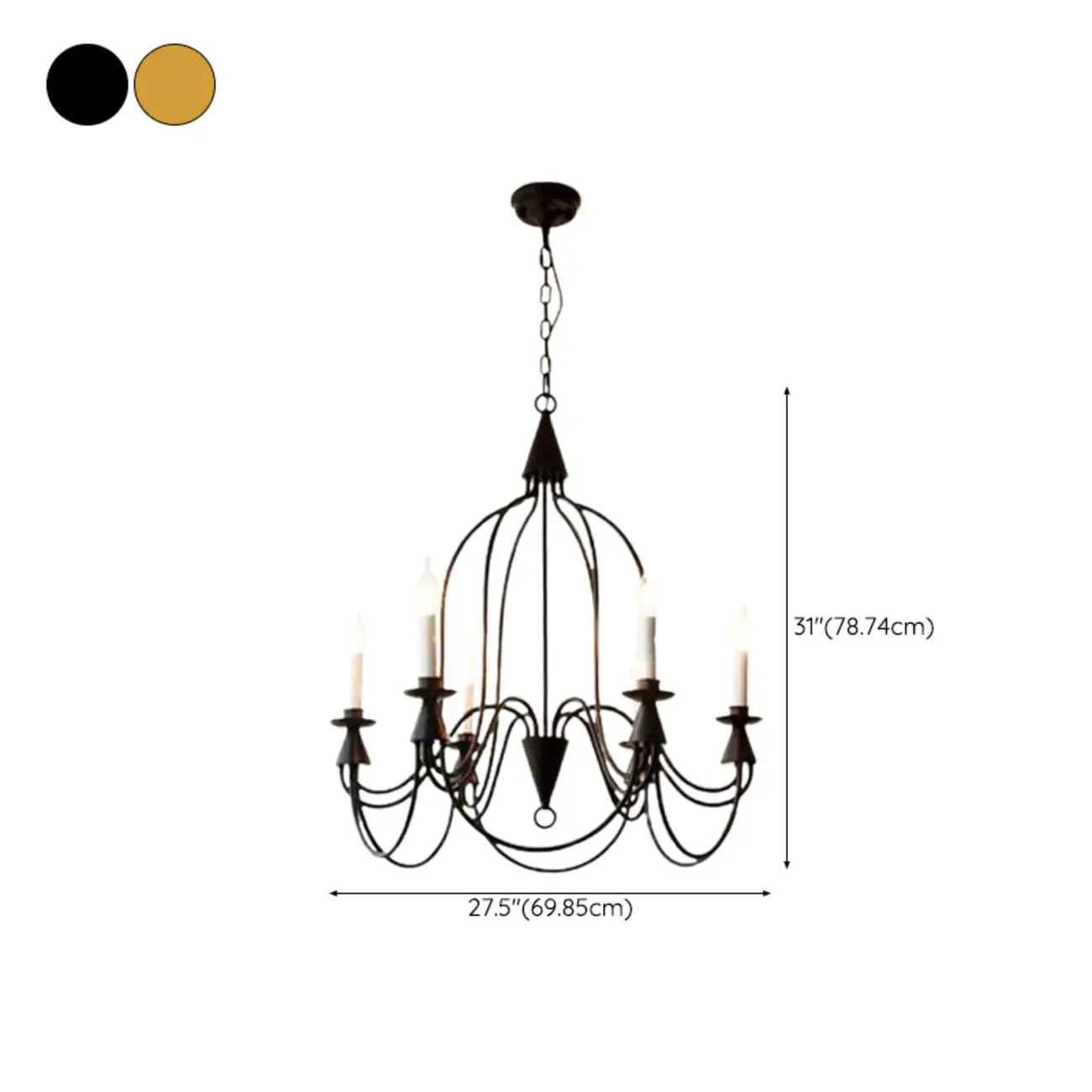 Vintage Curved Metal Chandelier with Adjustable Height Image - 12