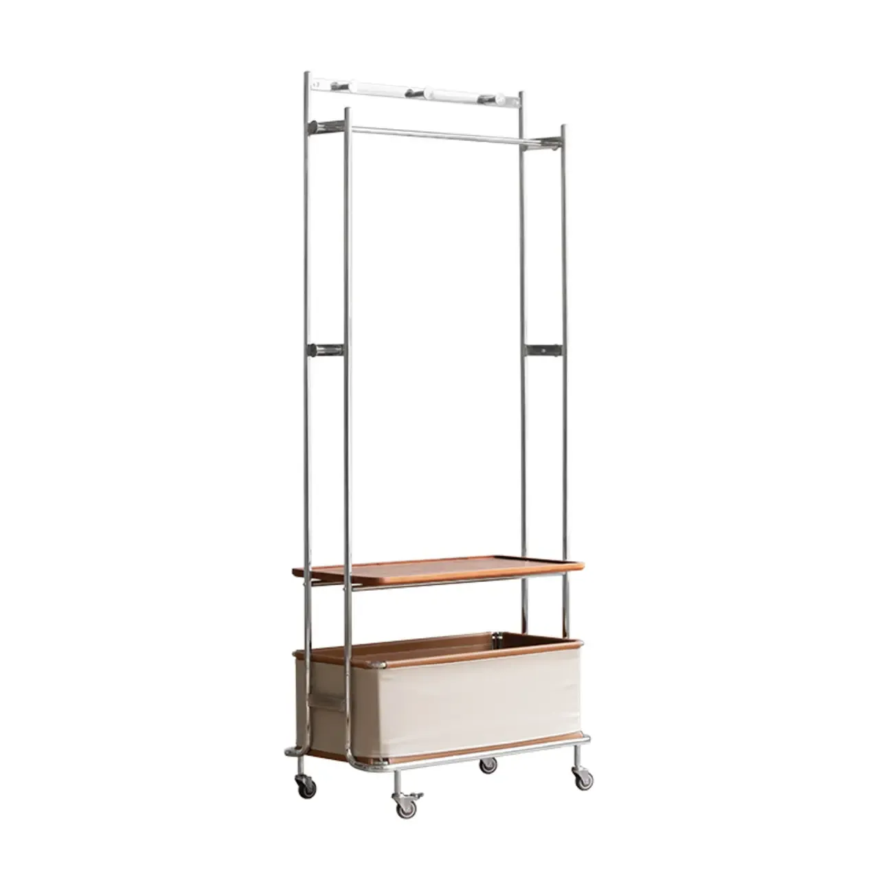 Modern Steel Hall Tree with Shelves and Wheels Image - 2