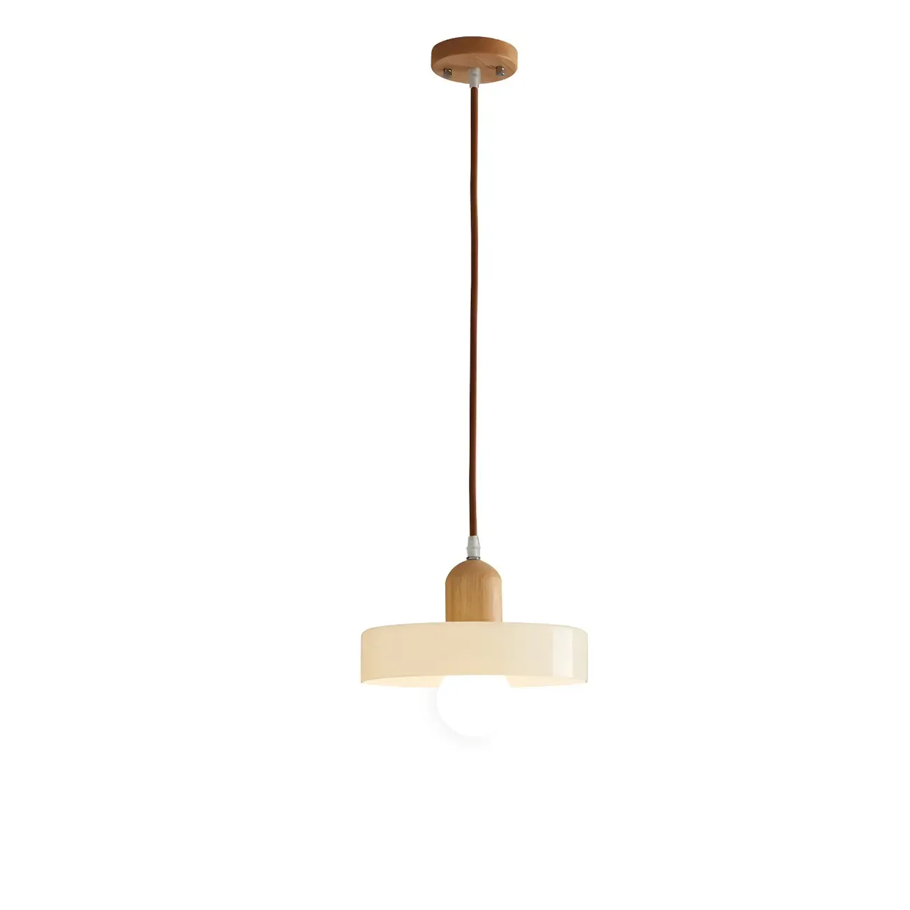 Elegant Cream Glass Round LED Pendant Lamp for Bedside Image - 9