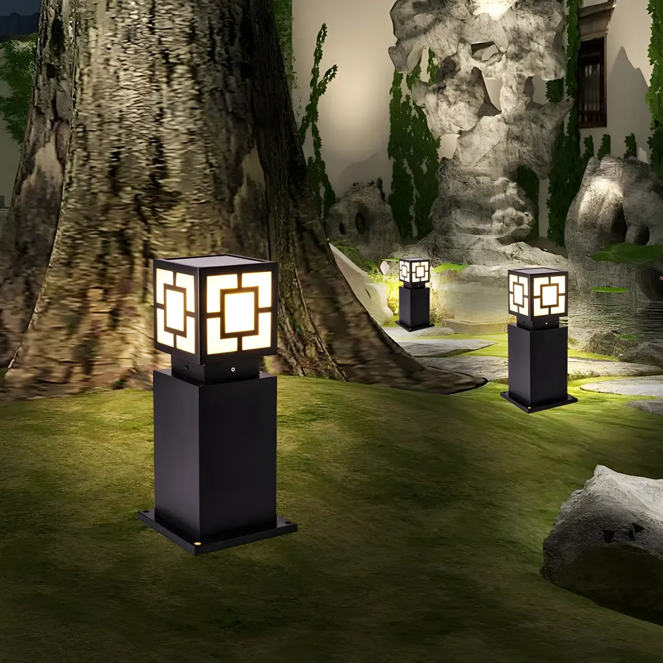 Classic Black Solar LED Outdoor Bollard Lighting for Landscape Pathway Image - 5