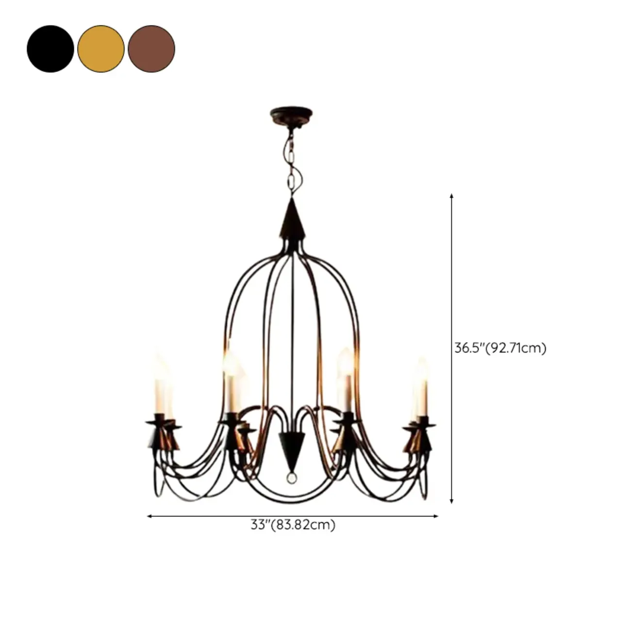 Vintage Curved Metal Chandelier with Adjustable Height Image - 13