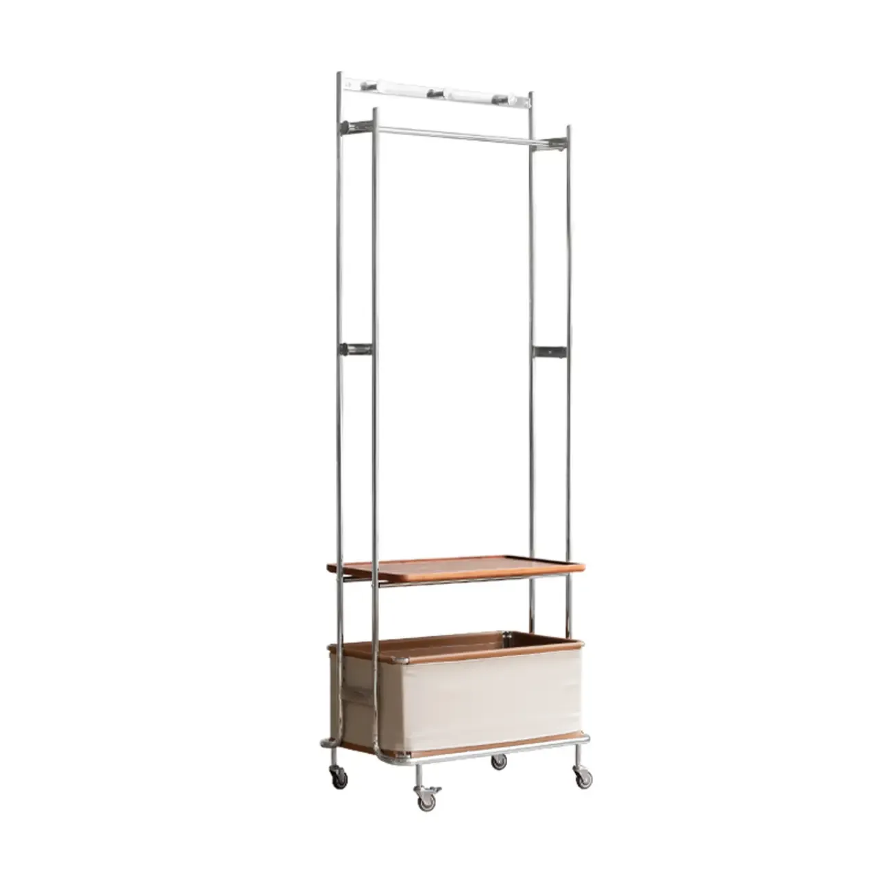 Modern Steel Hall Tree with Shelves and Wheels Image - 3