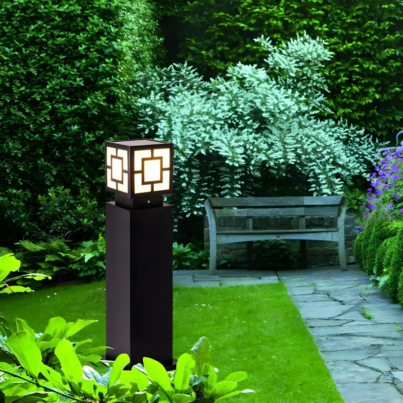 Classic Black Solar LED Outdoor Bollard Lighting for Landscape Pathway Image - 6
