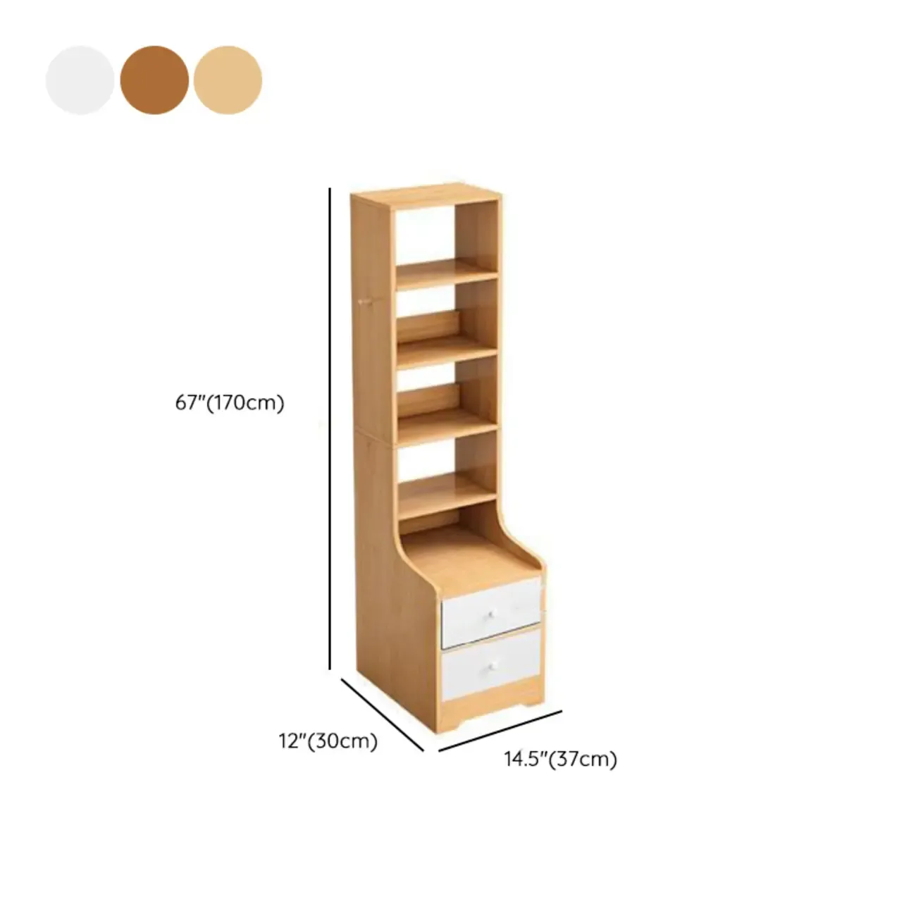 Scandinavian White Wooden Nightstand with Shelves and Drawers Image - 20