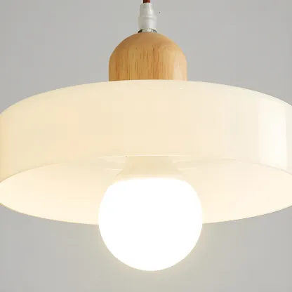 Elegant Cream Glass Round LED Pendant Lamp for Bedside Image - 11