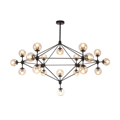 Industrial Black Globe Chandelier with Cognac Glass Shades  Image - 4