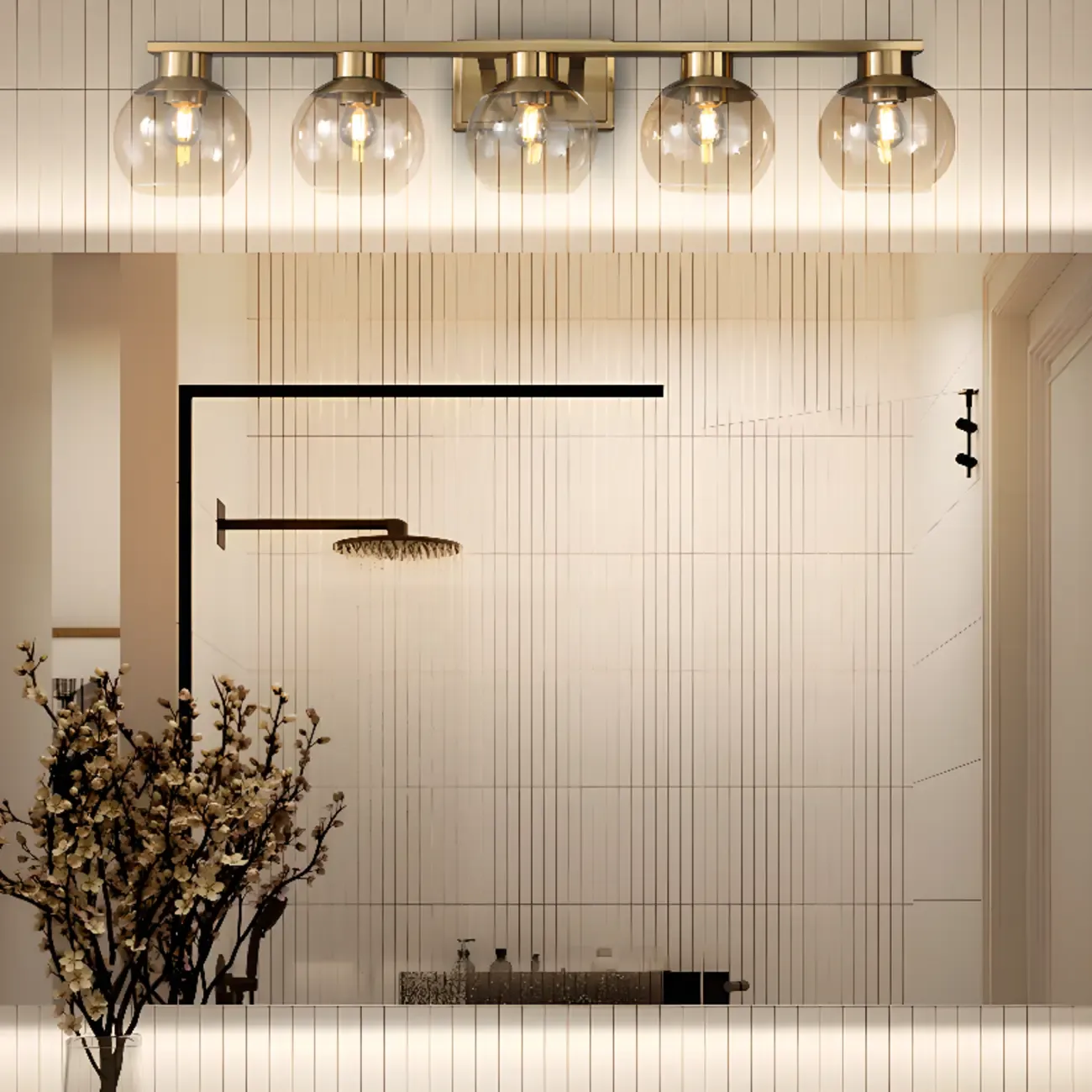 Classic Brass Vanity Lights with Transparent Ball Shade Image - 4