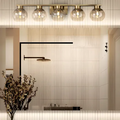 Classic Brass Vanity Lights with Transparent Ball Shade Image - 4
