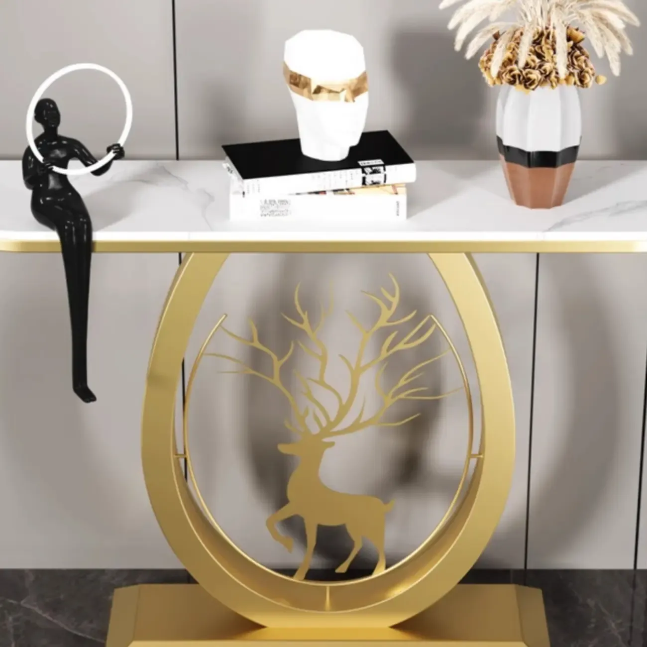 Modern Half-circle Console Table with U-Shaped Base Image - 4