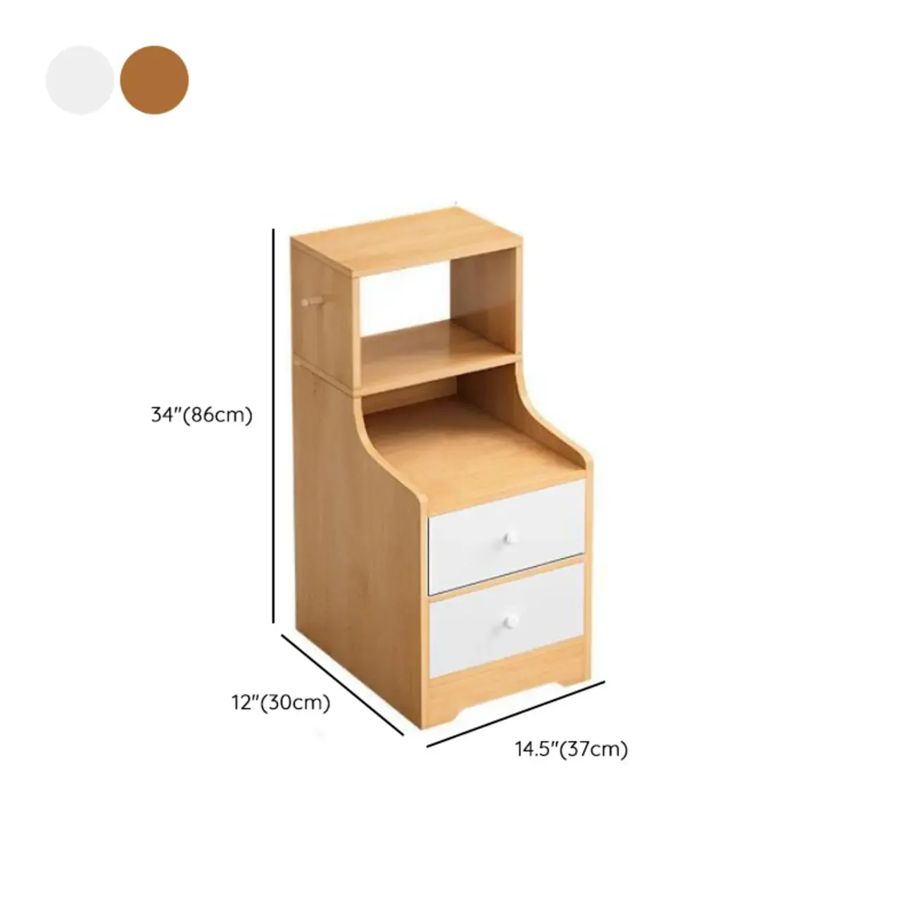 Scandinavian White Wooden Nightstand with Shelves and Drawers Image - 21