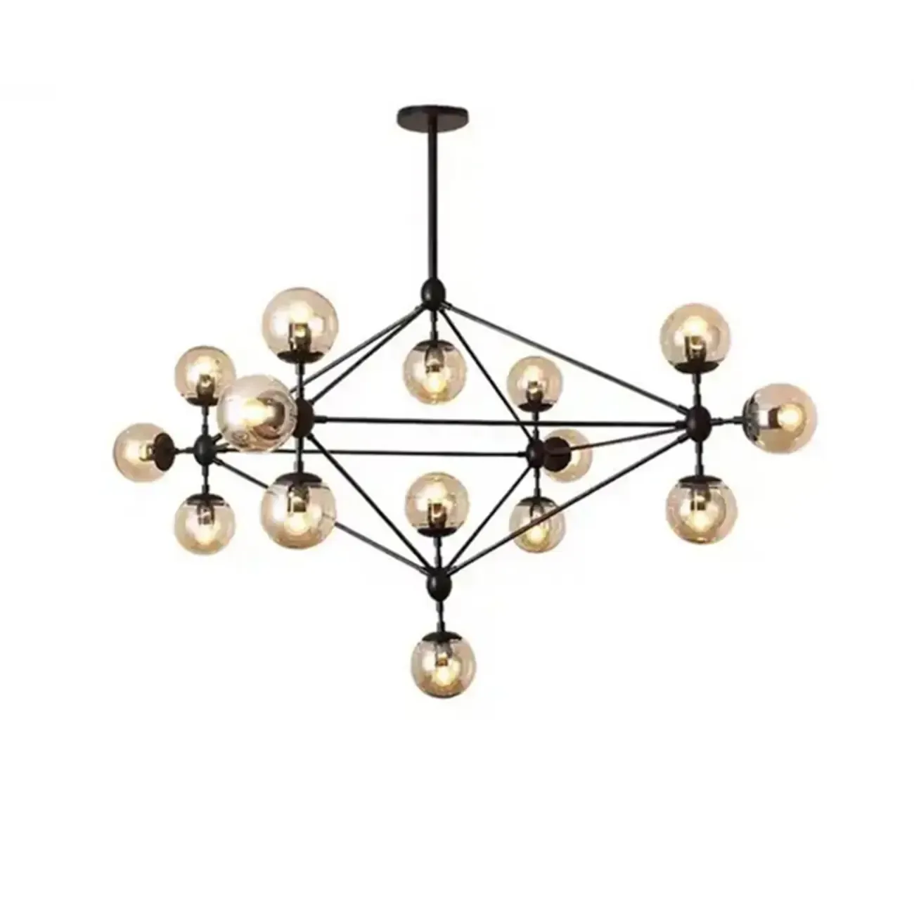 Industrial Black Globe Chandelier with Cognac Glass Shades  Image - 5