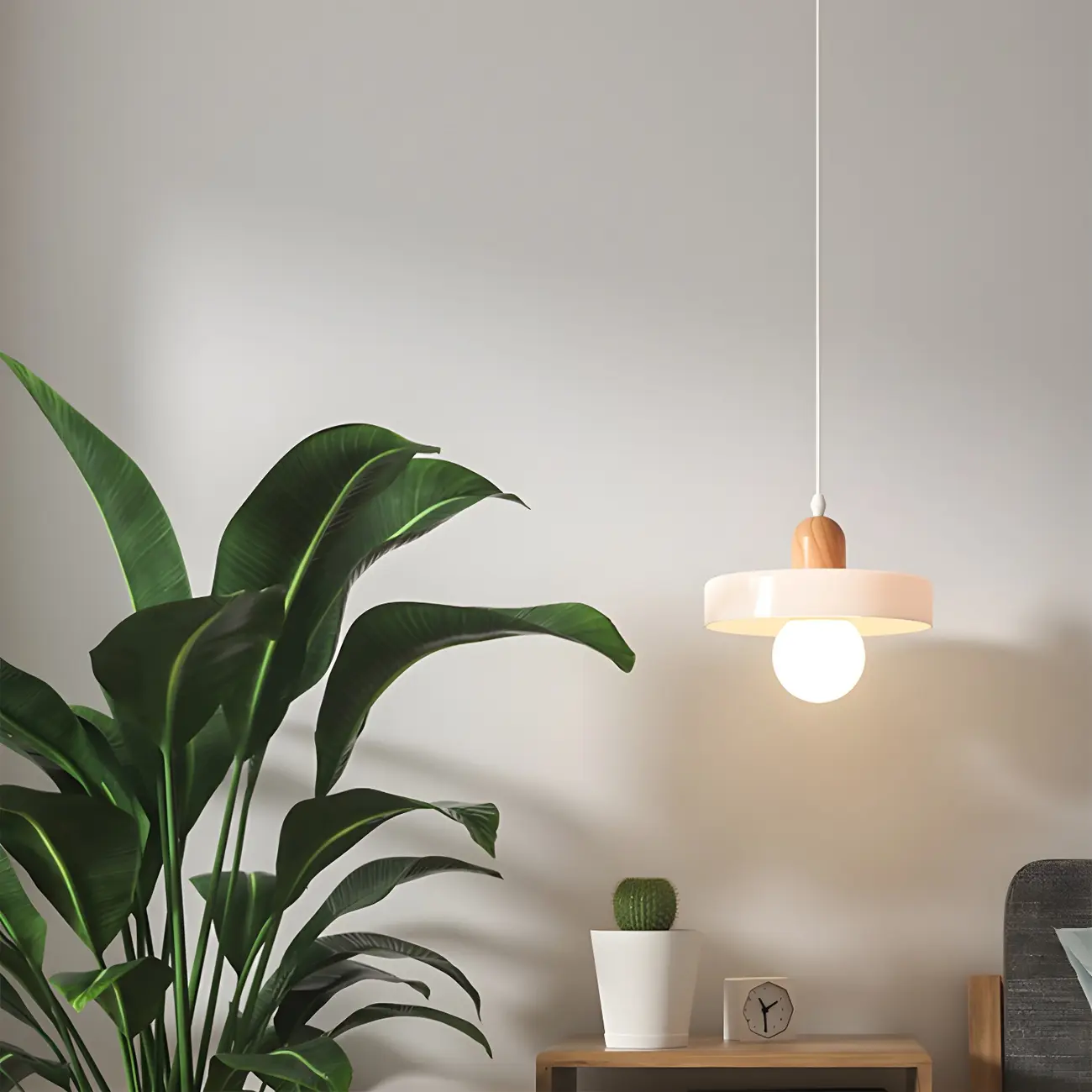 Elegant Cream Glass Round LED Pendant Lamp for Bedside Image - 12 | homeyfad