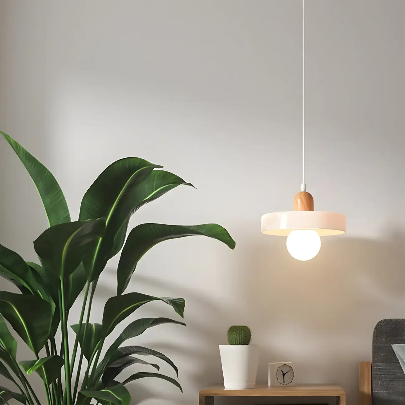 Elegant Cream Glass Round LED Pendant Lamp for Bedside Image - 12