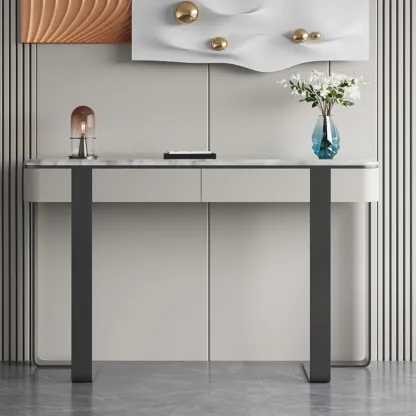 Glam Spar Top Console Table with Gold Metal Pedestal Base Image - 5