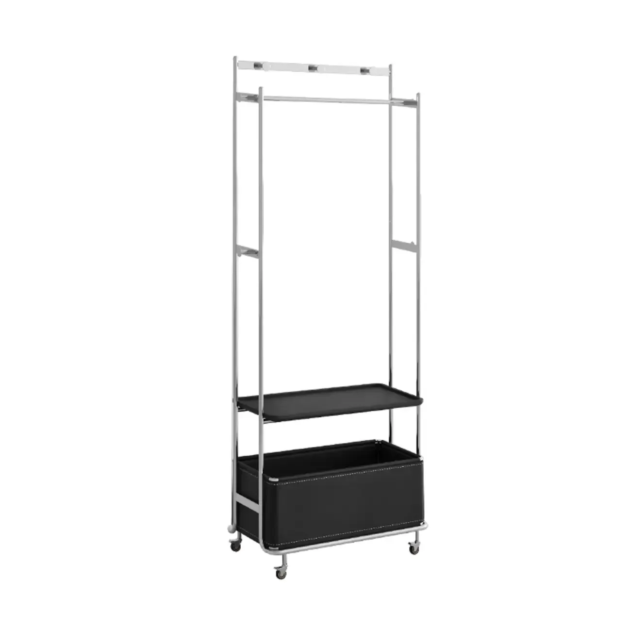 Modern Steel Hall Tree with Shelves and Wheels Image - 5