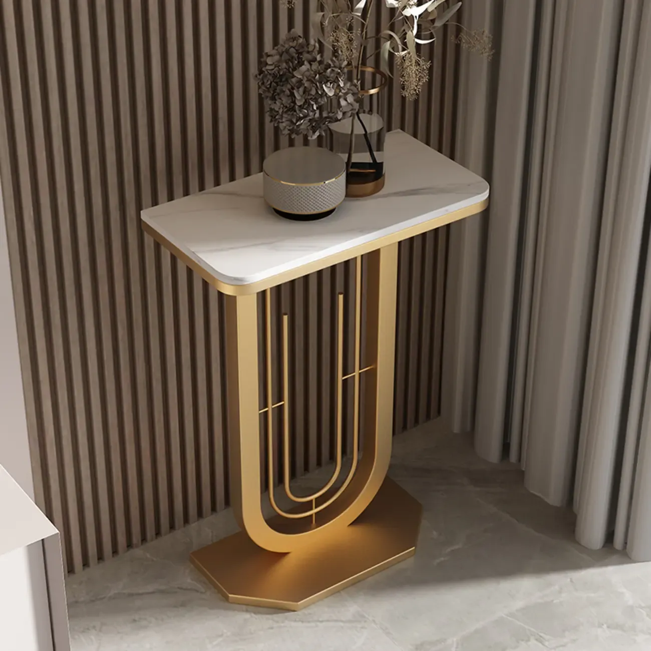 Modern Half-circle Console Table with U-Shaped Base Image - 5