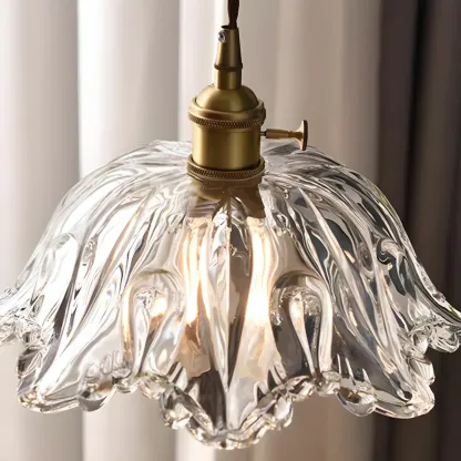 Vintage Clear Glass Floral Pendant Lamp for Living Room Image - 9