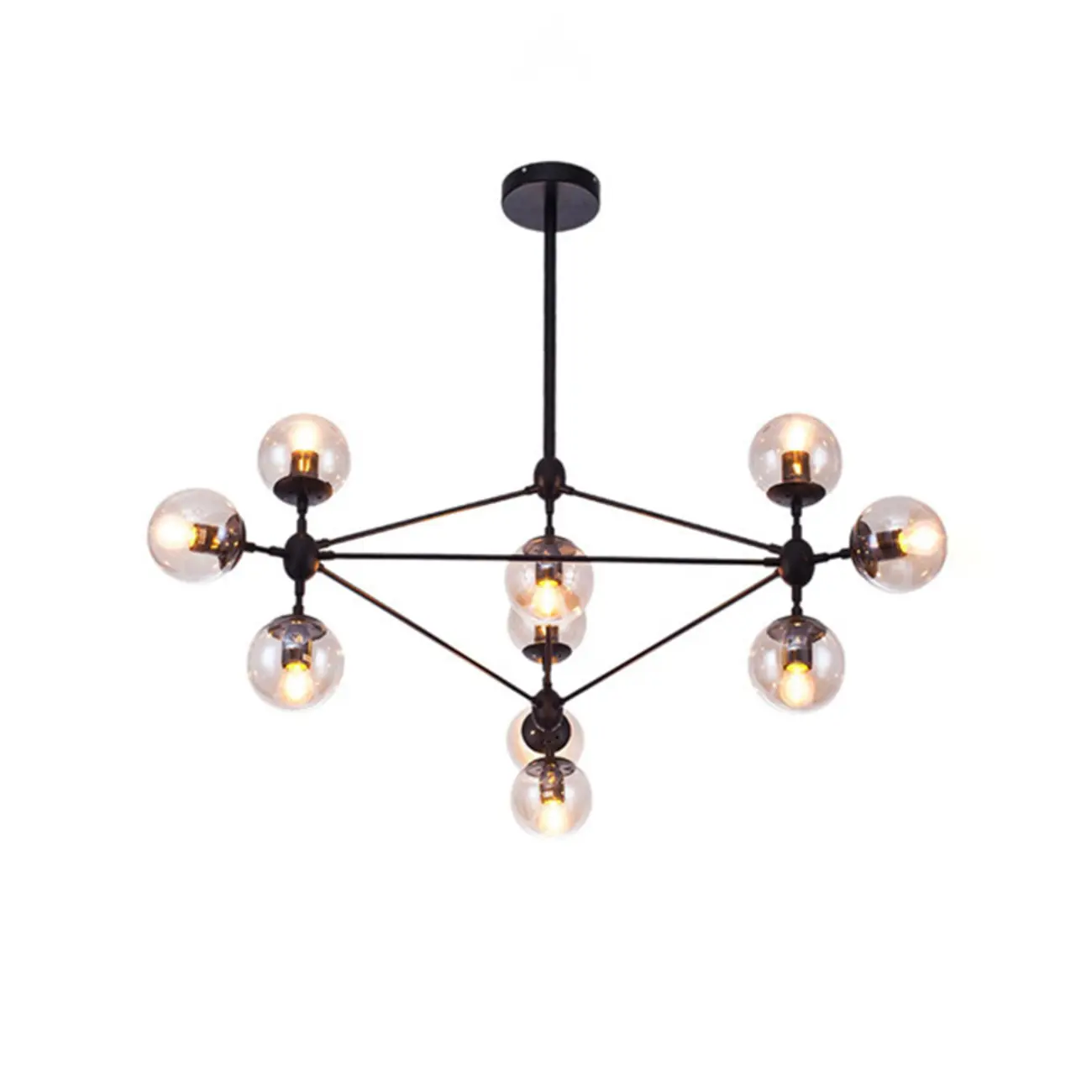 Industrial Black Globe Chandelier with Cognac Glass Shades  Image - 6 | homeyfad
