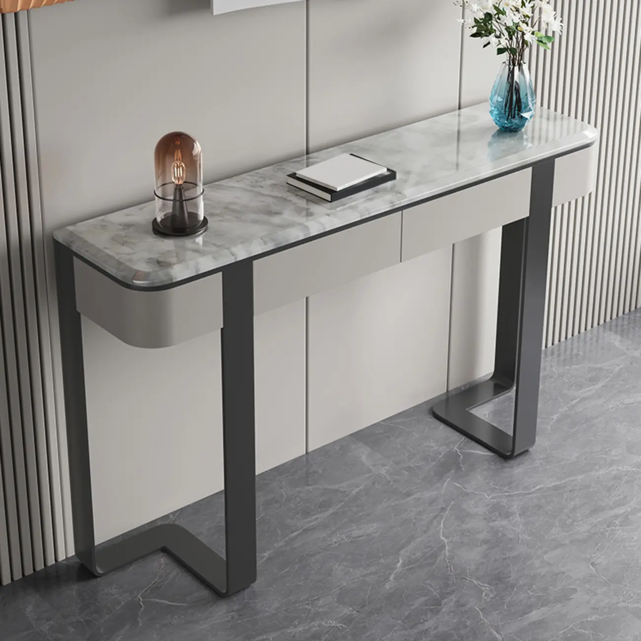 Glam Spar Top Console Table with Gold Metal Pedestal Base Image - 6 | homeyfad