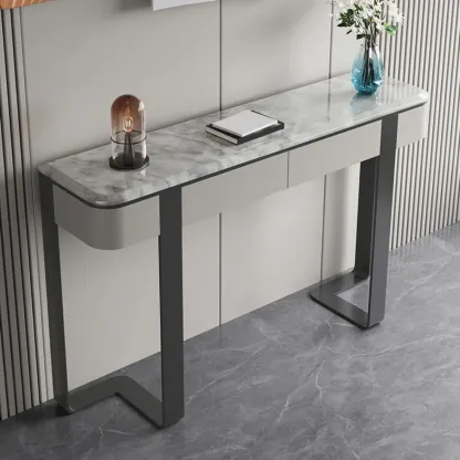 Glam Spar Top Console Table with Gold Metal Pedestal Base Image - 6