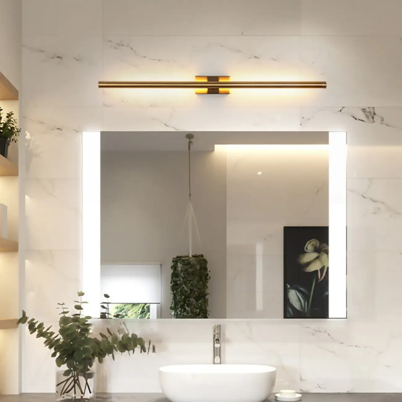 Simple Linear cylindrical Gold Vanity Lights for Bathroom Image - 1