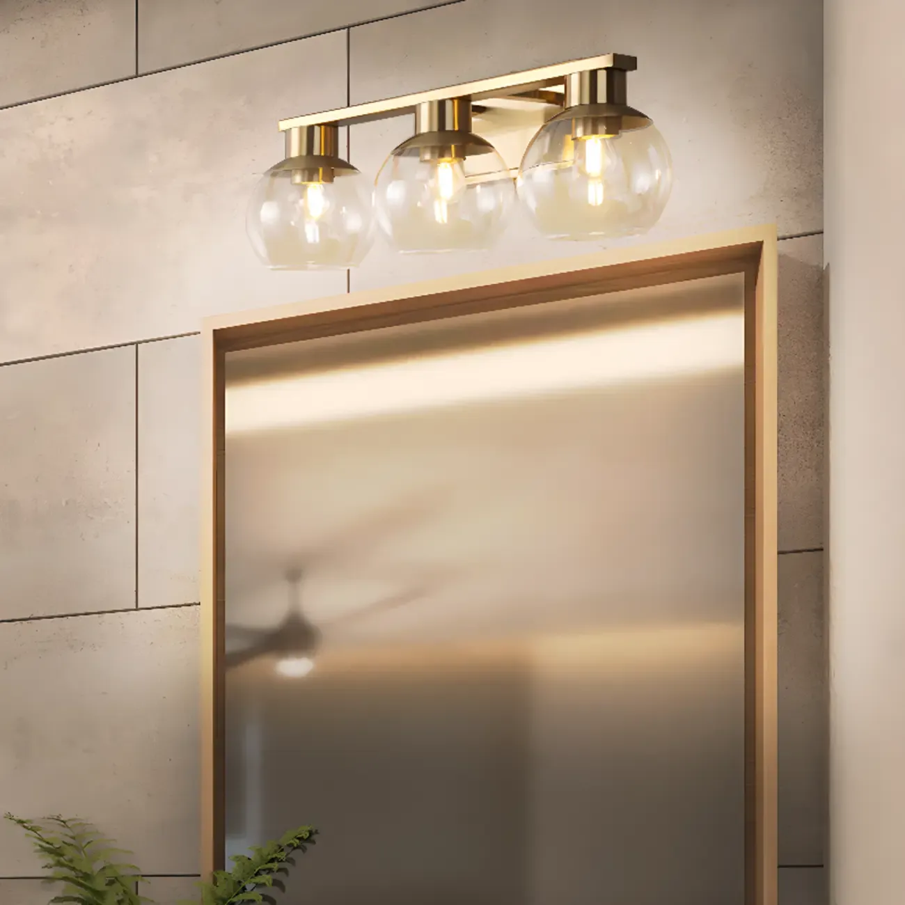 Classic Brass Vanity Lights with Transparent Ball Shade Image - 6